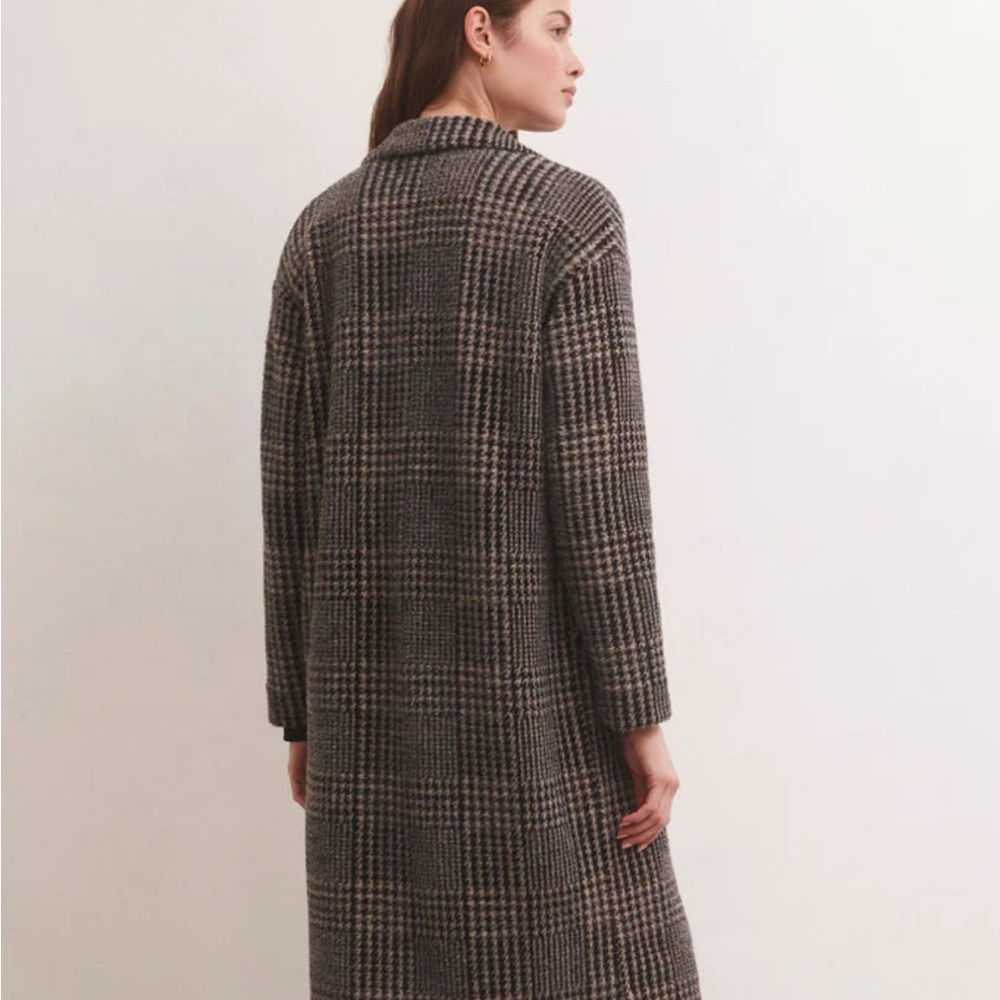Z Supply Black and Gray Plaid Coat L - Picture 6 of 7